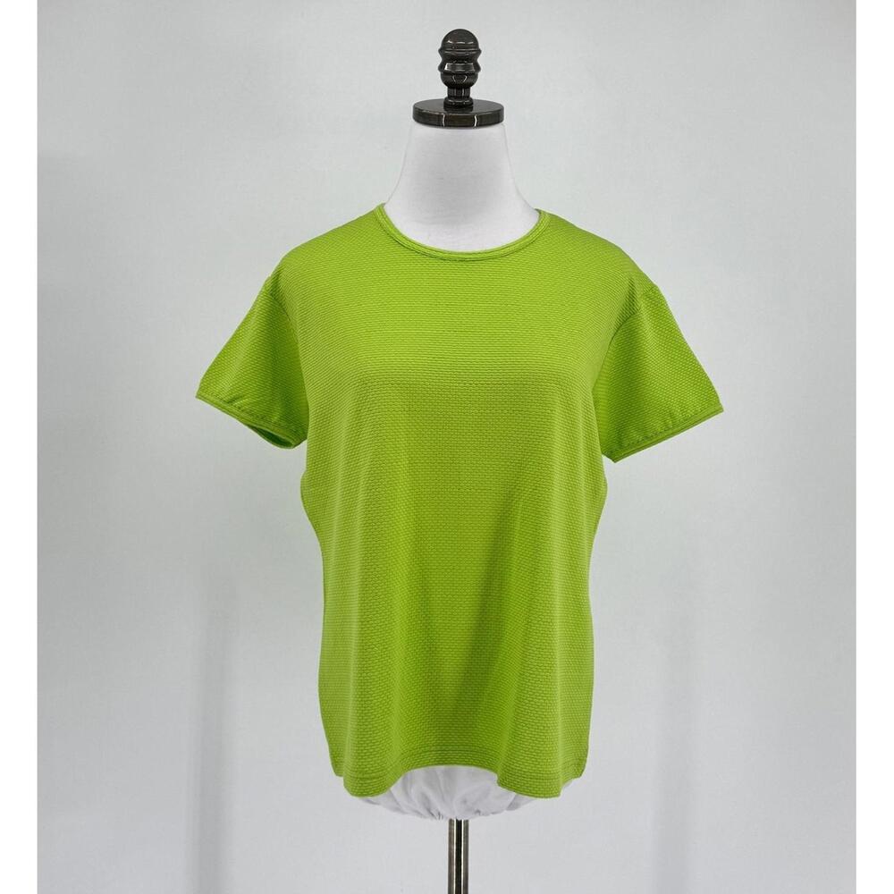 Shanghai Tang Womens Green Silk Blend Stretch Textured Short Sleeve Top Sz XL